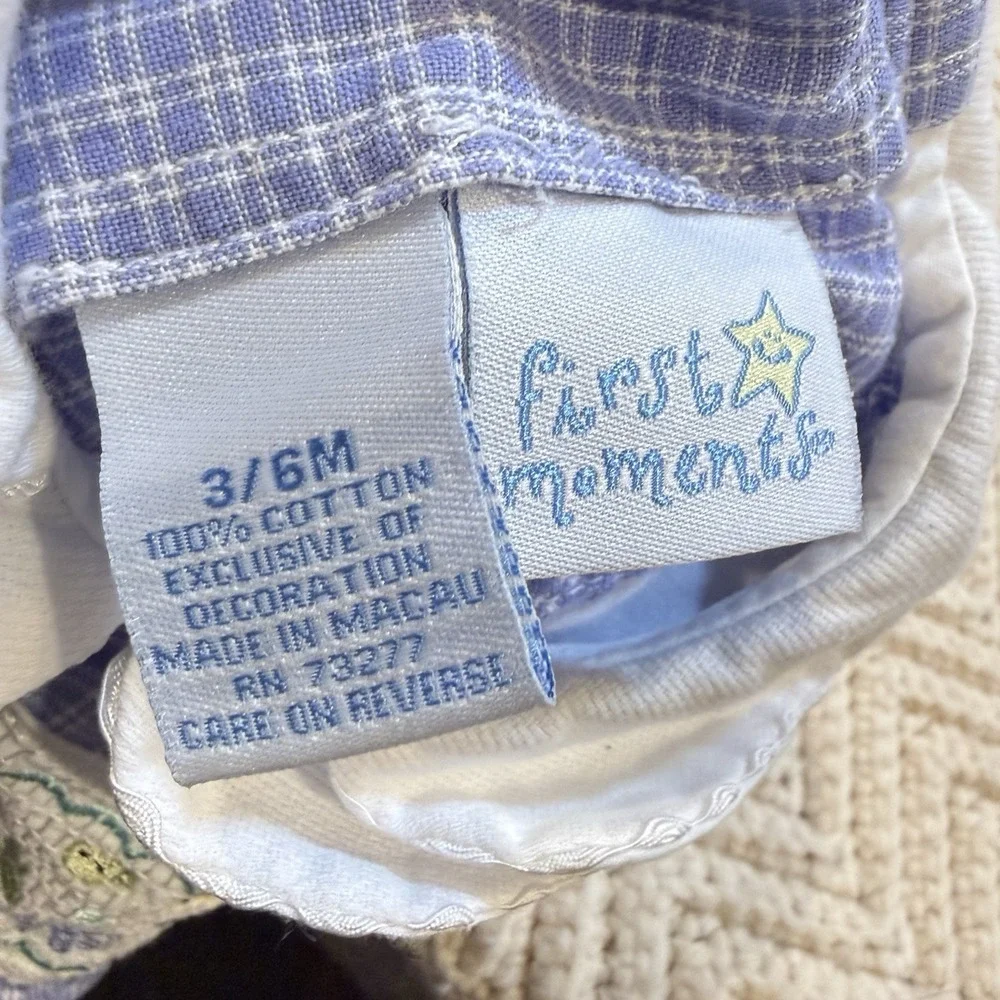 First Moments Romper‎ Baby Girl 3-6 Month Smocked Mermaids Sleeveless Plaid VTG